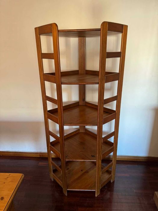 Estante de Canto em Madeira Maciça (Pinho Mel) – 5 Prateleiras