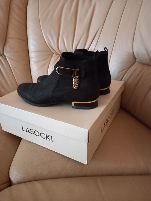 Sztyblety r.39 Botki Kozaki Damskie Lasocki skóra czarne j.nowe