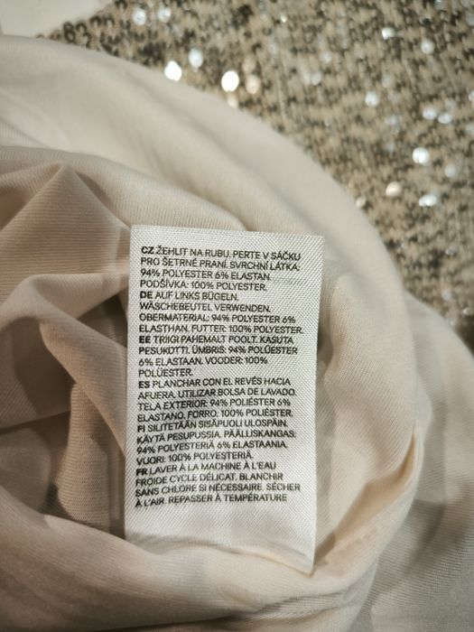 Elegancka bluzka ze złotymi cekinami, rozmiar 38, HM