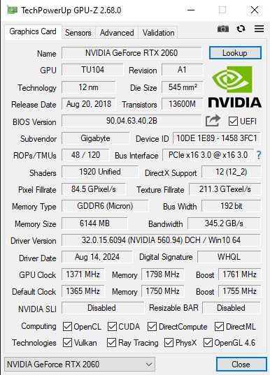Karta Graficzna RTX 2060 6GB Gigabyte