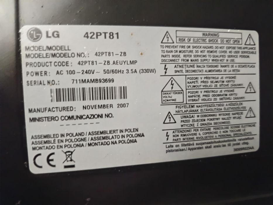 Telewizor plazma LG Pt 81 z dyskiem twardym