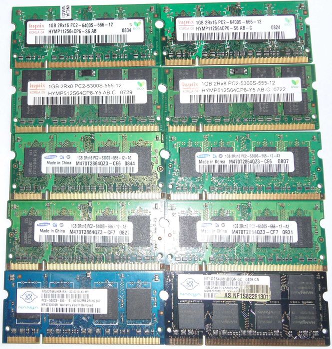 Pamięć RAM  DDR2 1  Gb 10 szt.+ 512  Mb 10 szt.