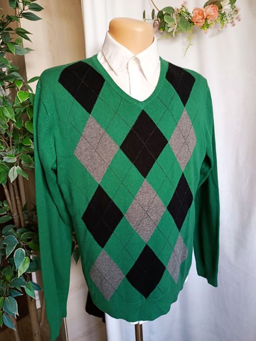 SG Zielony sweter męski w romby argyle City Lounge Reserved rozmiar L elegancki
