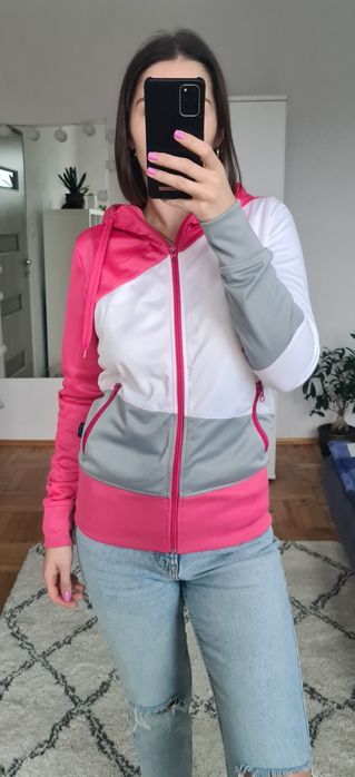 Kolorowa różowa śliska bluza z kapturem na zamek z kieszeniami Cropp