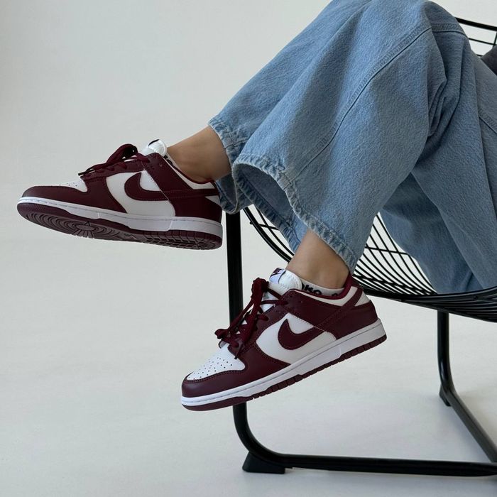 Nike SB Dunk Low Bordo жіночі кросівки найк сб данк бордові шкіряні