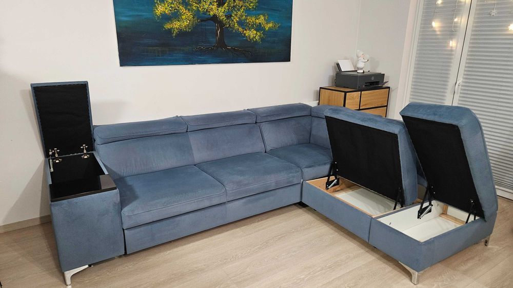 Zadbany, nowoczesny Narożnik – tkanina Aquaclean/ funkcja spania