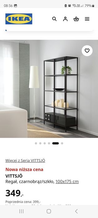 Regał ikea vittsji czarny szklane półka