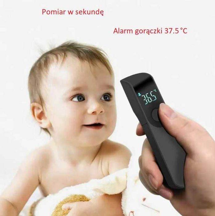Termometr bezdotykowy na podczerwień – alarm gorączki, czarny, 2xAAA