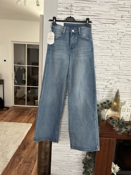 Jeansy szwedy XS 34 S PUSH UP spodnie damskie 158 164 szeroka nogawka