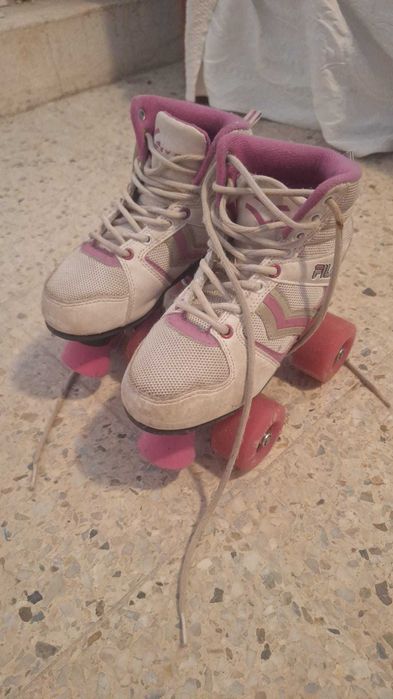 Patins de Quatro Rodas Infantis Fila Quad – Branco e Rosa tam. 35