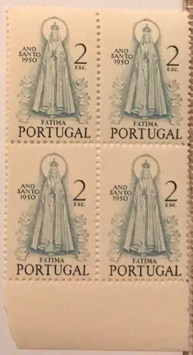 Quadra de selos novos de 2$00 - Ano Santo - Fátima - 1950