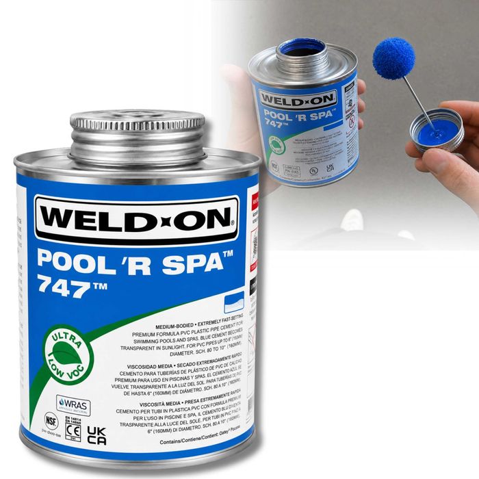 Klej do rur wodnych basenów spa PVC WELD-ON 747 POOL’R SPA ultraszybki 473 ml