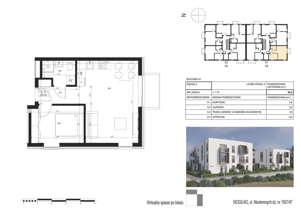 NOWE mieszkanie 2 pokojowe z balkonem MOGILNO/ 39,4m2 +balkon 2,5m2