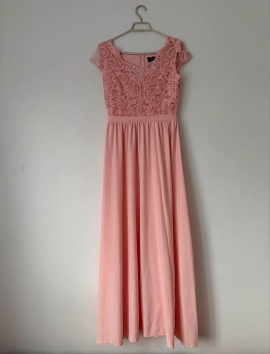 Sukienka maxi weselna Bosca 38 pudrowy róż