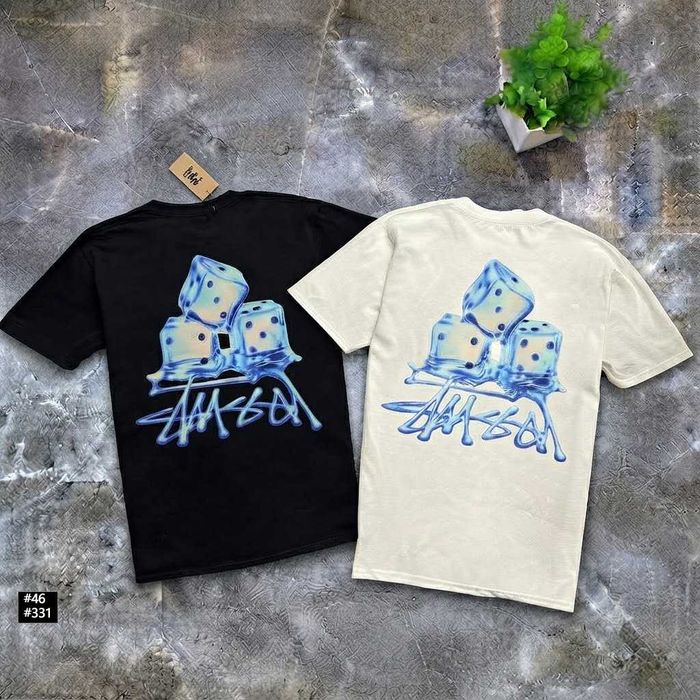Чорна / Біла Нова Футболка Stussy Fuzzy Ice / XS-XXL