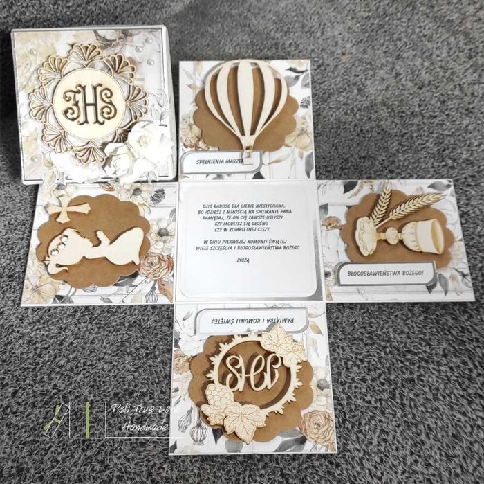 Pudełko, kartka, pamiątka Pierwszej Komunii Świętej, dla dziewczynki