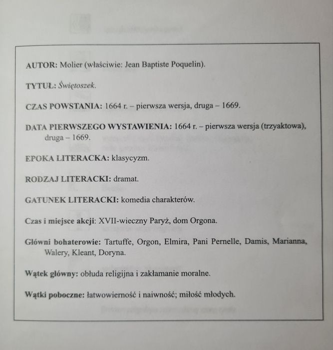 Świętoszek - Molier. Lektura z opracowaniem