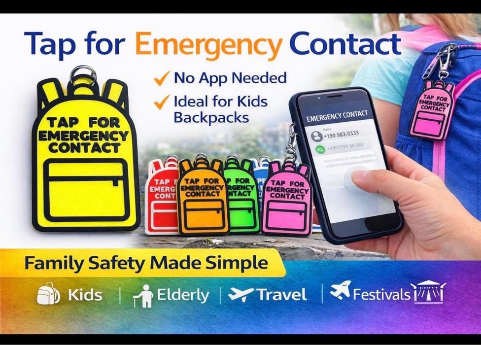 Mini mochila com NFC de contato emergencia