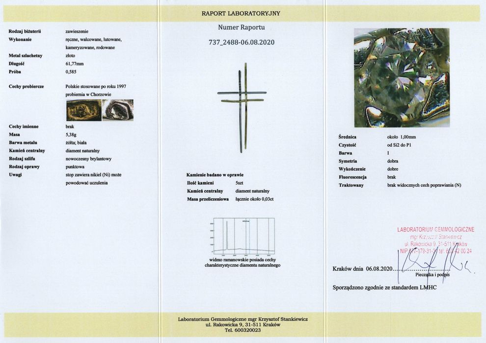 Duży Złoty Krzyż - 14K - 5,38g - Diamenty - KRAKÓW