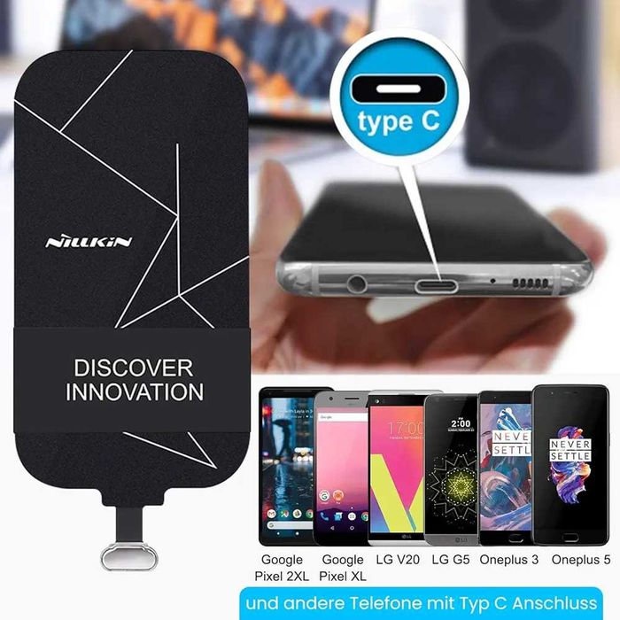 Adapter Qi TYP C Type C Bezprzewodowy odbiornik ładowania indukcyjnego