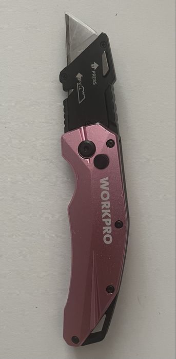 Nóż składany tapicerski WORKPRO 10 ostrzy różowy