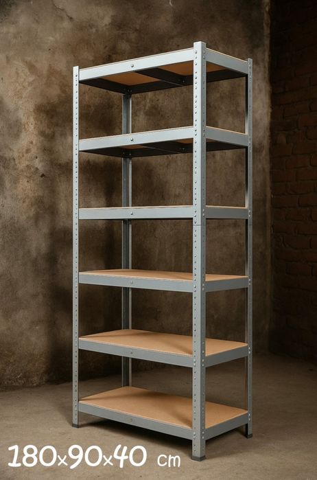Regał metalowy magazynowy 180x90x40 cm z półkami MDF