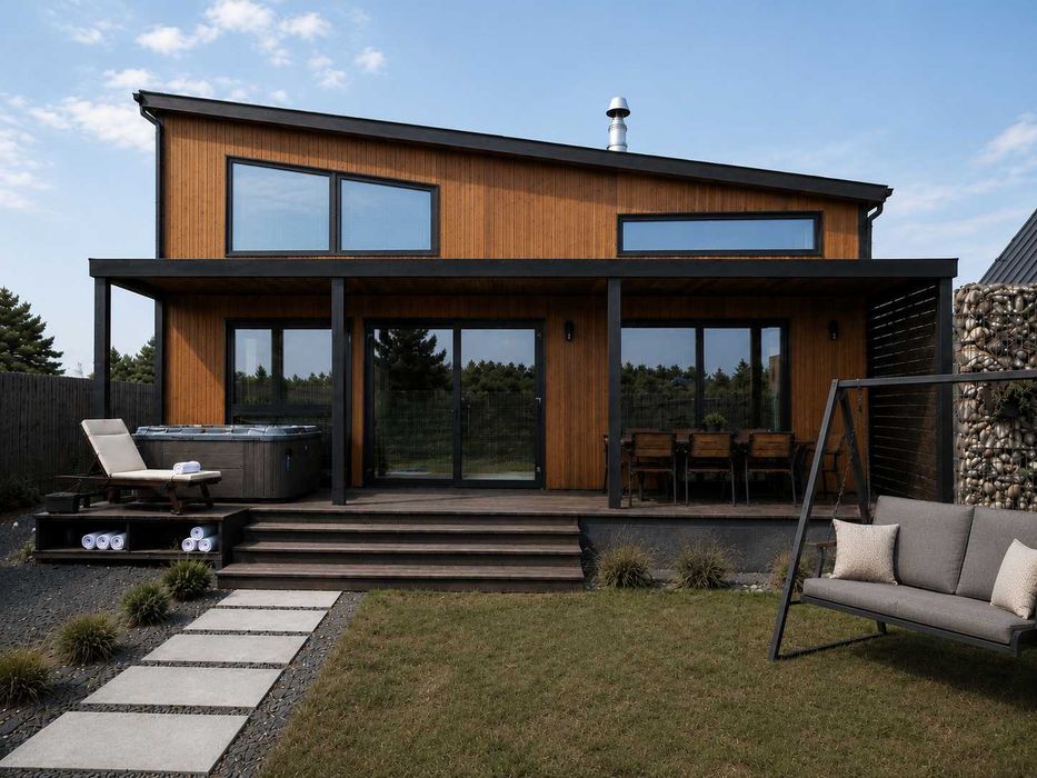 Stegna Wood House z Jacuzzi – nowoczesny domek blisko plaży WAKACJE WOLNE TERMINY