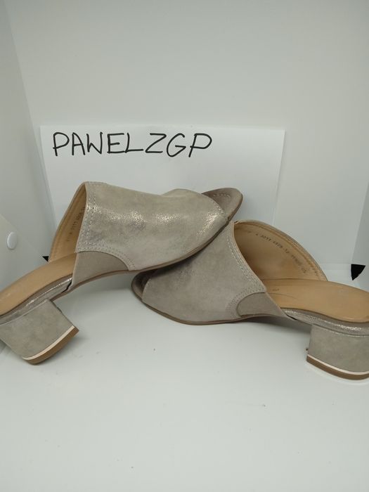 Klapki ryłko skórzane Ara eleganckie na obcasie rozmiar 36