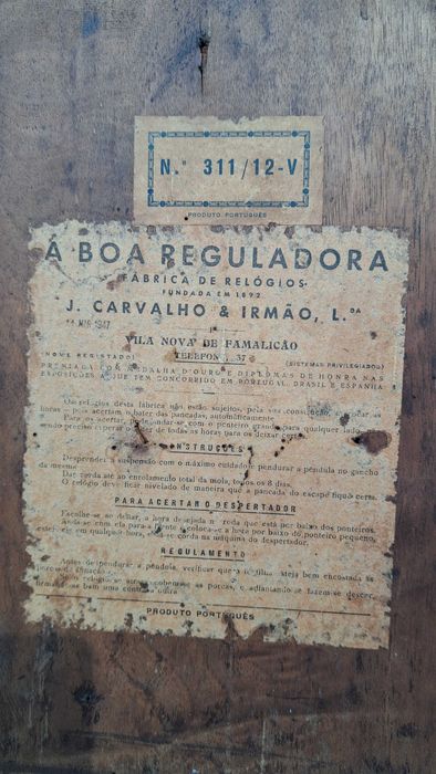 Relógio antigo de parede ou base, de 1947, ‘A Boa Reguladora’