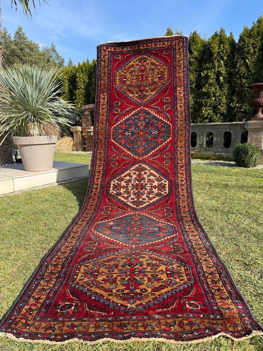 Antyczny vintage r.tkany chodnik dywan perski Heriz 340x105 gal 10 tyś