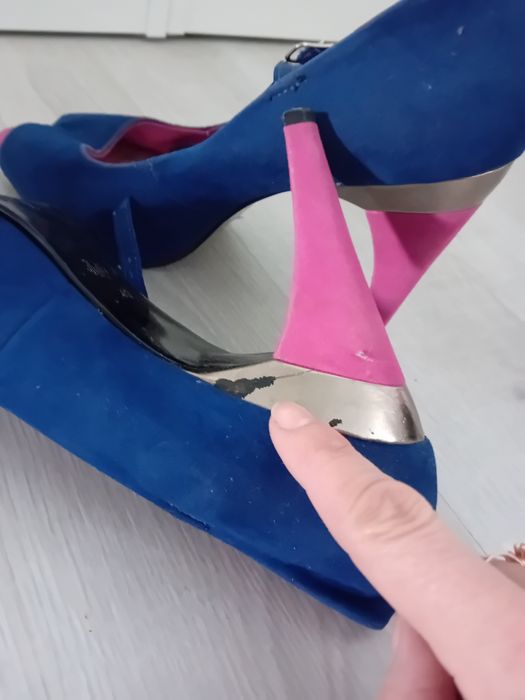 #Julia-S buty na obcasie koturnie różowe granatowe