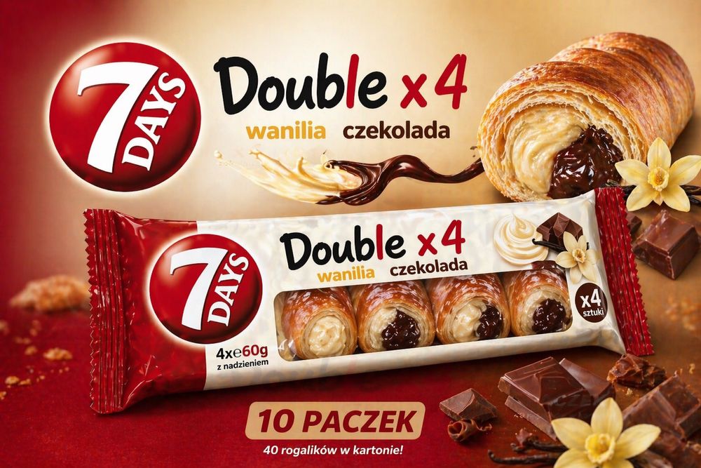 7 days double 40 szt karton rogaliki czekolada wanilia 10x4