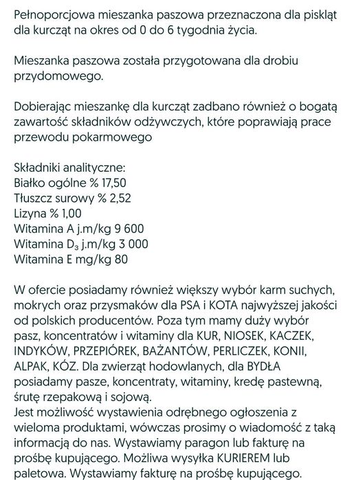 Karma dla pisklaków, pisklak kruszonka -wysyłka