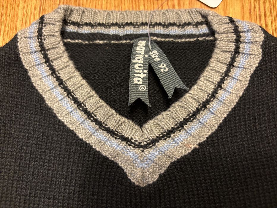 Kamizelka chłopięca dzianinowa 92 cm Mariquita nowa w serek granat