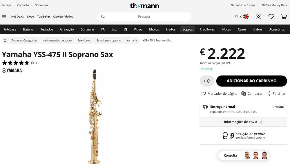 Saxofone Soprano Yamaha YSS-475