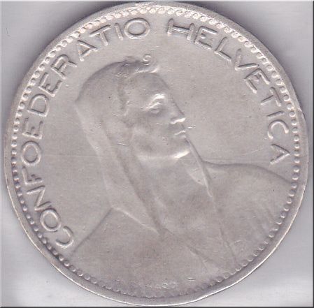 Prata Suíça 5 Francos - Tema Guilherme Tell (modulo maior) 1923 RARO
