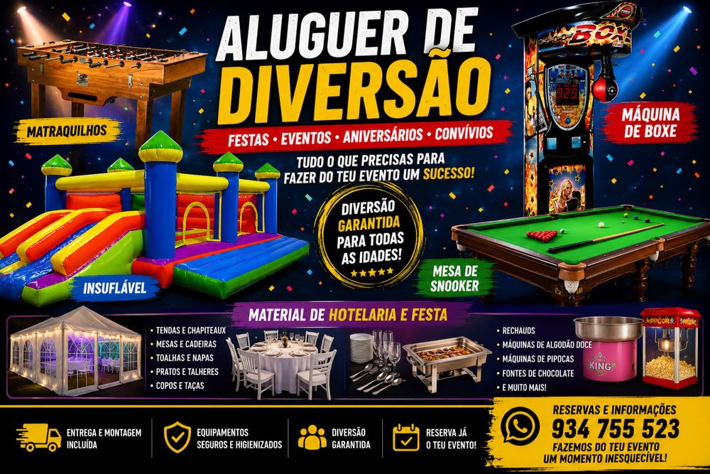 Aluguer Insuflaveis, Matraquilhos, Snooker, Hotelaria, Diversao, Festa e Eventos
