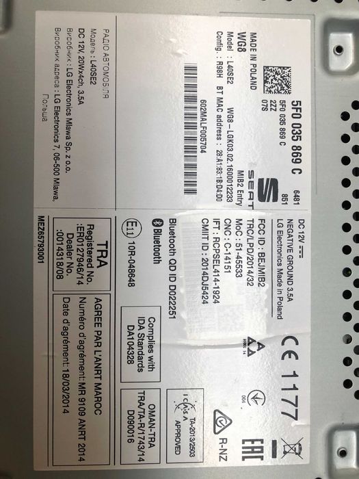 Radio samochodowe Seat ibiza 2016r