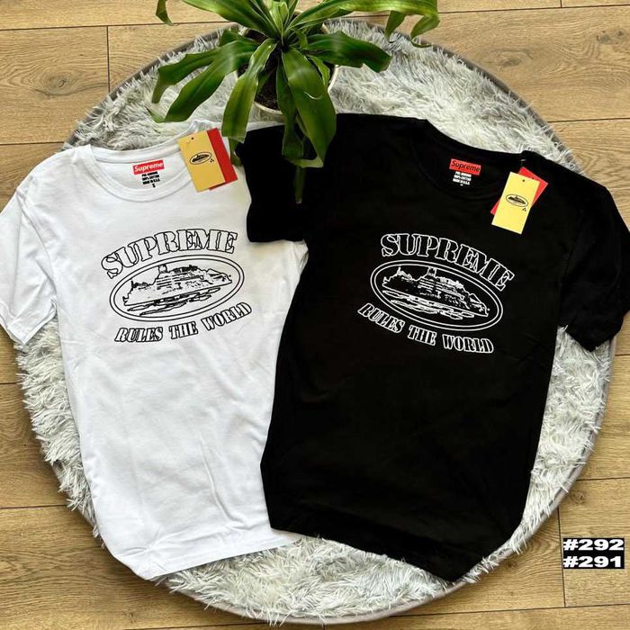 Черная / Белая | Новая Футболка Corteiz x Supreme | XS-XXL