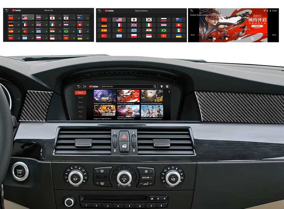 CarPlay Android Auto Radio DAB+ Opcja GPS Nawigacja WiFi 4G MP3 MP4 YouTube Bluetooth Pełny Android BMW 5 E60 E61 E63 E64 BMW 3 E90 E91 E92 E93