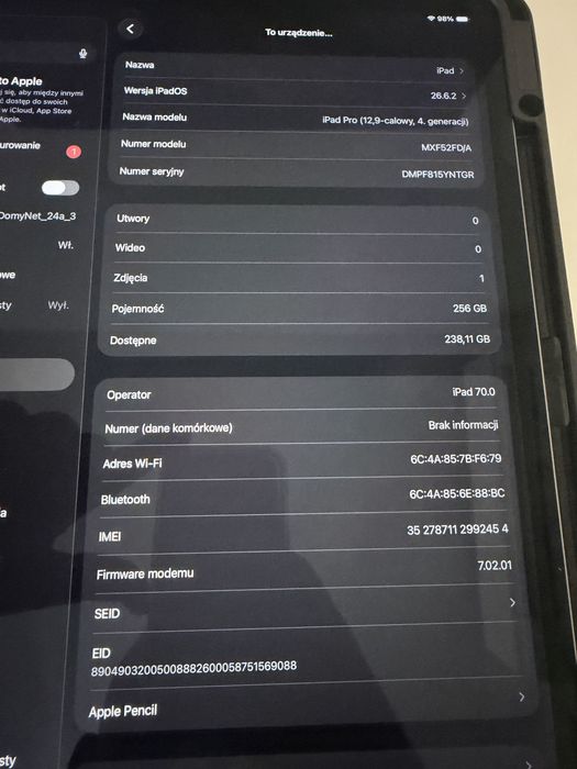 # iPad Pro 12.9 256gb 4 gen WiFi + Apple Pencil 2 gen + Etui