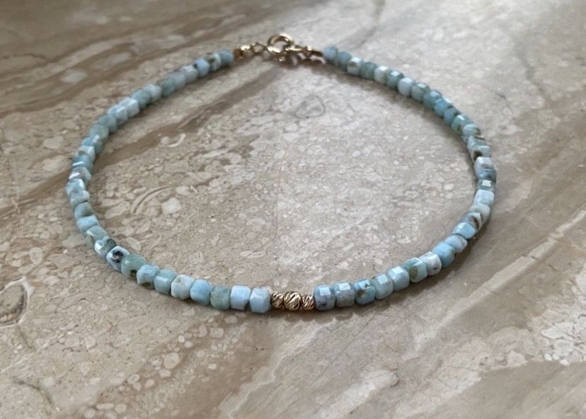 Larimar, bransoletka z larimaru , zloto 375, larimary