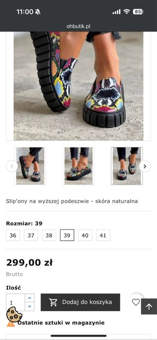 Rusin slip on wężowe platformy skóra skórzane 39