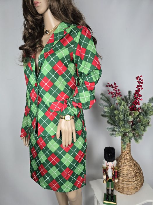 Nowy kostium świąteczny żakiet i spódnica w romby elf Party Mix M 38