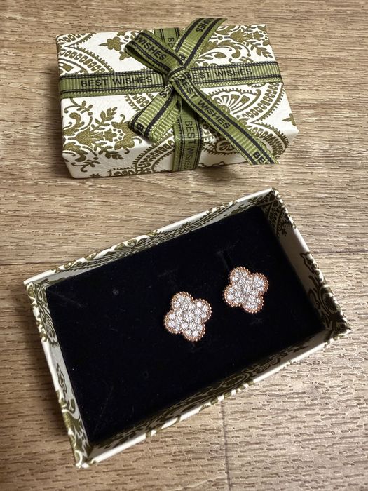 Van cleef клевер сережки,серьги с камнями,красное золото ван клиф