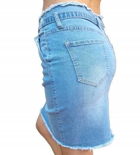 Spódnica spódniczka damska mini jeansowa niebieska z postrzępieniami L