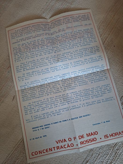 Folheto A4 primeiro de Maio de 1978