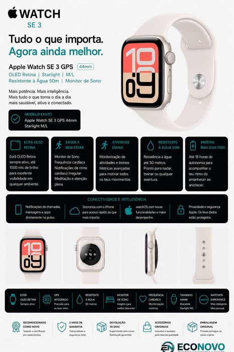 EN Apple Watch SE 3 GPS 44mm OLED Retina Starlight M/L