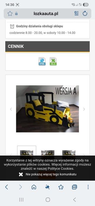 Łóżko  w kształcie  koparki