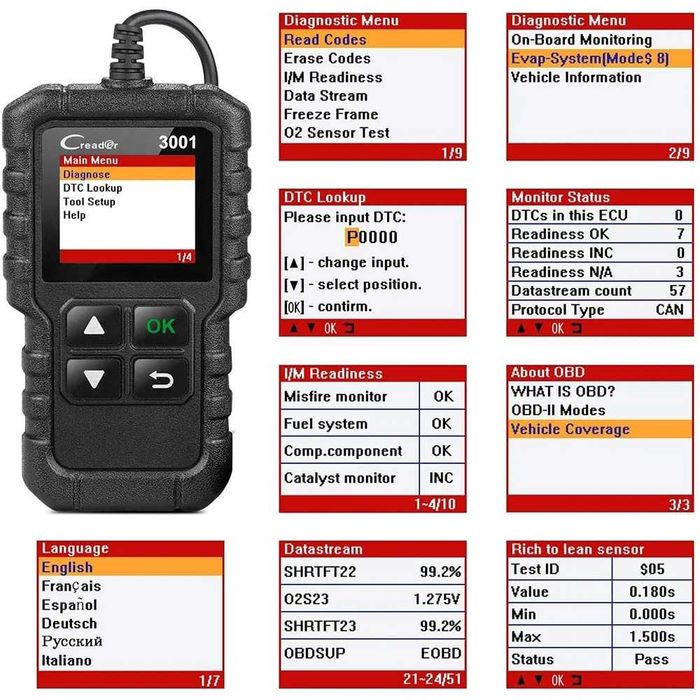 Tester Skaner Diagnostyczny OBD 2 Kasowanie Błędów Launch CR3001